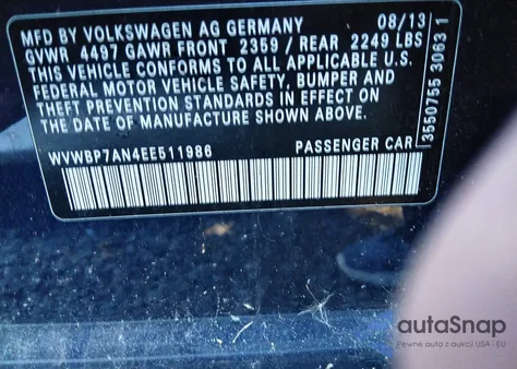 2014 Volkswagen Cc 2.0T R-Line z USA, uszkodzony, nr VIN WVWBP7AN4EE511986